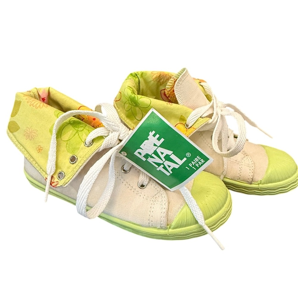 Kids Canvas Sneakers EU 28 US 10/10.5 Green Floral Lace Up Rubber Toe Spain Made